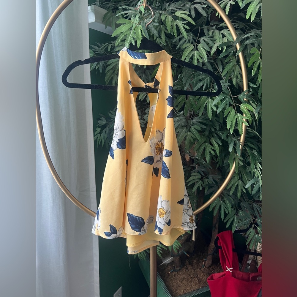 J.O.A. Floral Yellow Halter Top